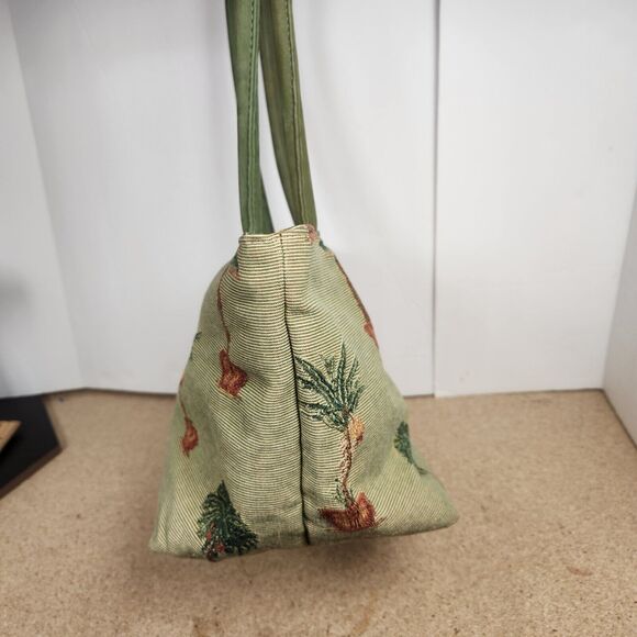 Tommy Bahama Palm Tree cream  Tapestry Purse Shoulder Bag green handles bottom - Picture 6 of 16
